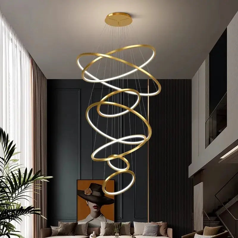 Nordic home decor golden spiral ring chandelier staircase lighting