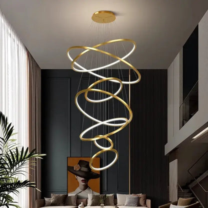 Nordic home decor golden spiral ring chandelier staircase lighting