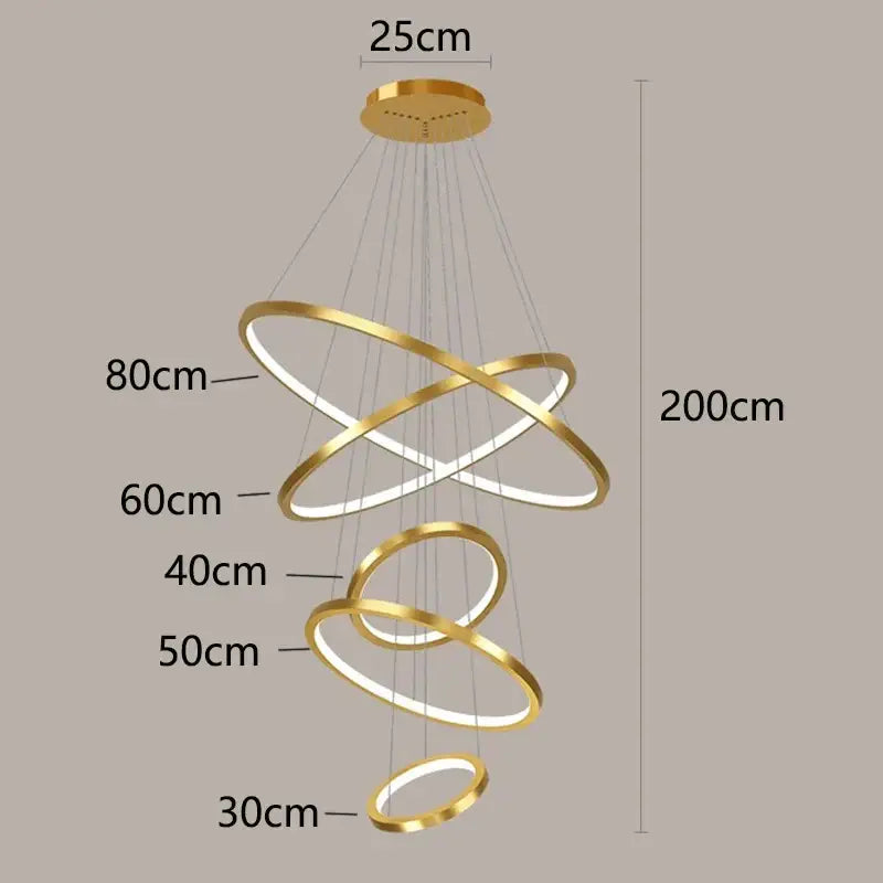 Nordic home decor golden spiral ring chandelier staircase lighting