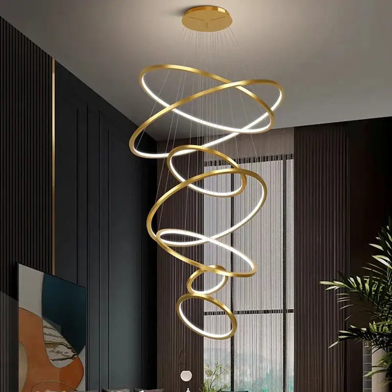 Nordic home decor golden spiral ring chandelier staircase lighting