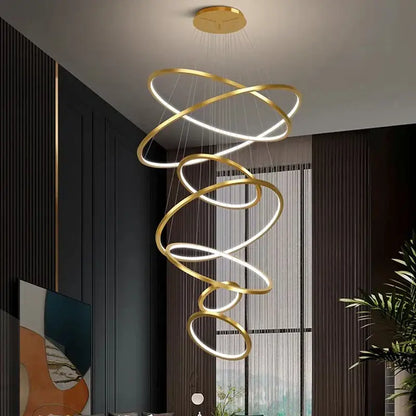 Nordic home decor golden spiral ring chandelier staircase lighting