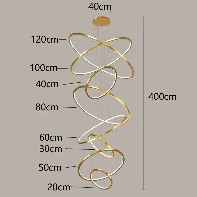 Nordic home decor golden spiral ring chandelier staircase lighting
