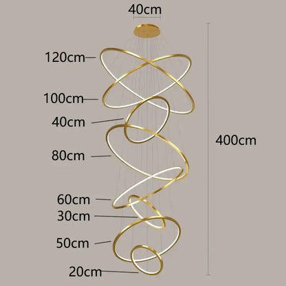 Nordic home decor golden spiral ring chandelier staircase lighting