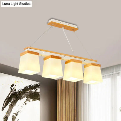 DecorBites™ Nordic Island Chandelier - Square Shade Wooden Dining Room Light with 3/4 White Lights