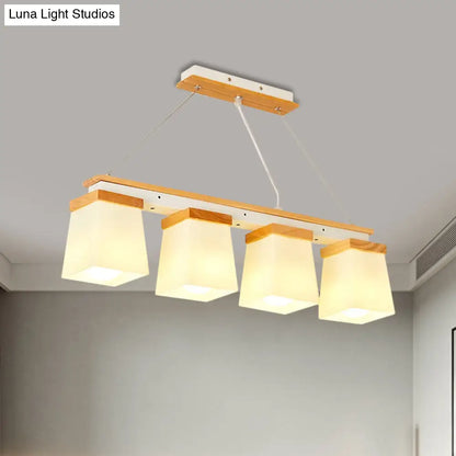 DecorBites™ Nordic Island Chandelier - Square Shade Wooden Dining Room Light with 3/4 White Lights