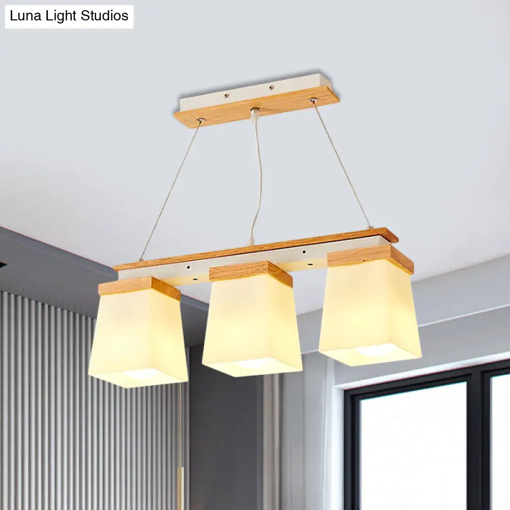 DecorBites™ Nordic Island Chandelier - Square Shade Wooden Dining Room Light with 3/4 White Lights