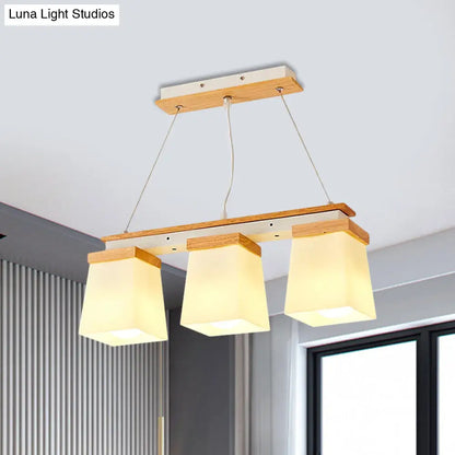 DecorBites™ Nordic Island Chandelier - Square Shade Wooden Dining Room Light with 3/4 White Lights