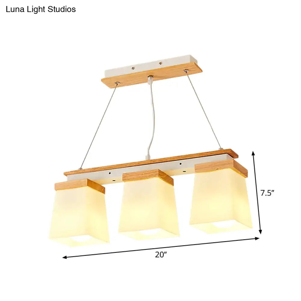 DecorBites™ Nordic Island Chandelier - Square Shade Wooden Dining Room Light with 3/4 White Lights