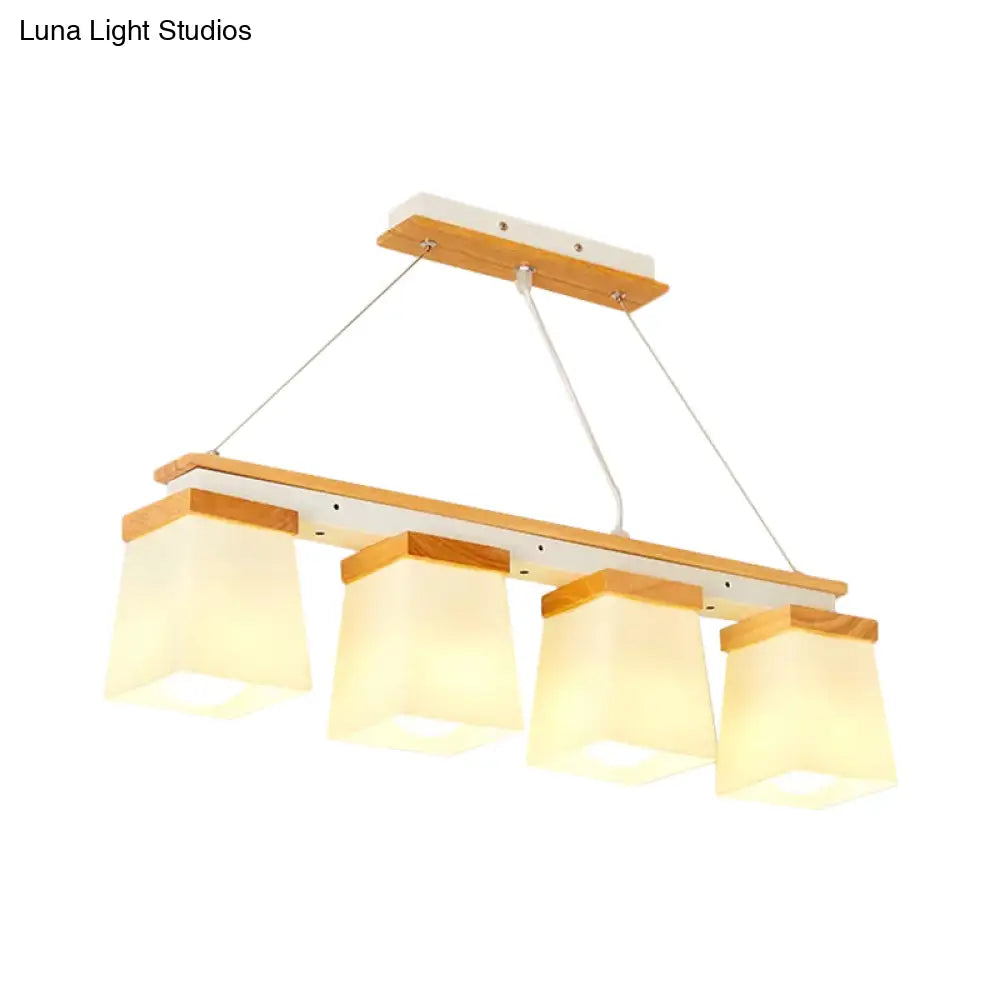 DecorBites™ Nordic Island Chandelier - Square Shade Wooden Dining Room Light with 3/4 White Lights