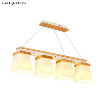 DecorBites™ Nordic Island Chandelier - Square Shade Wooden Dining Room Light with 3/4 White Lights