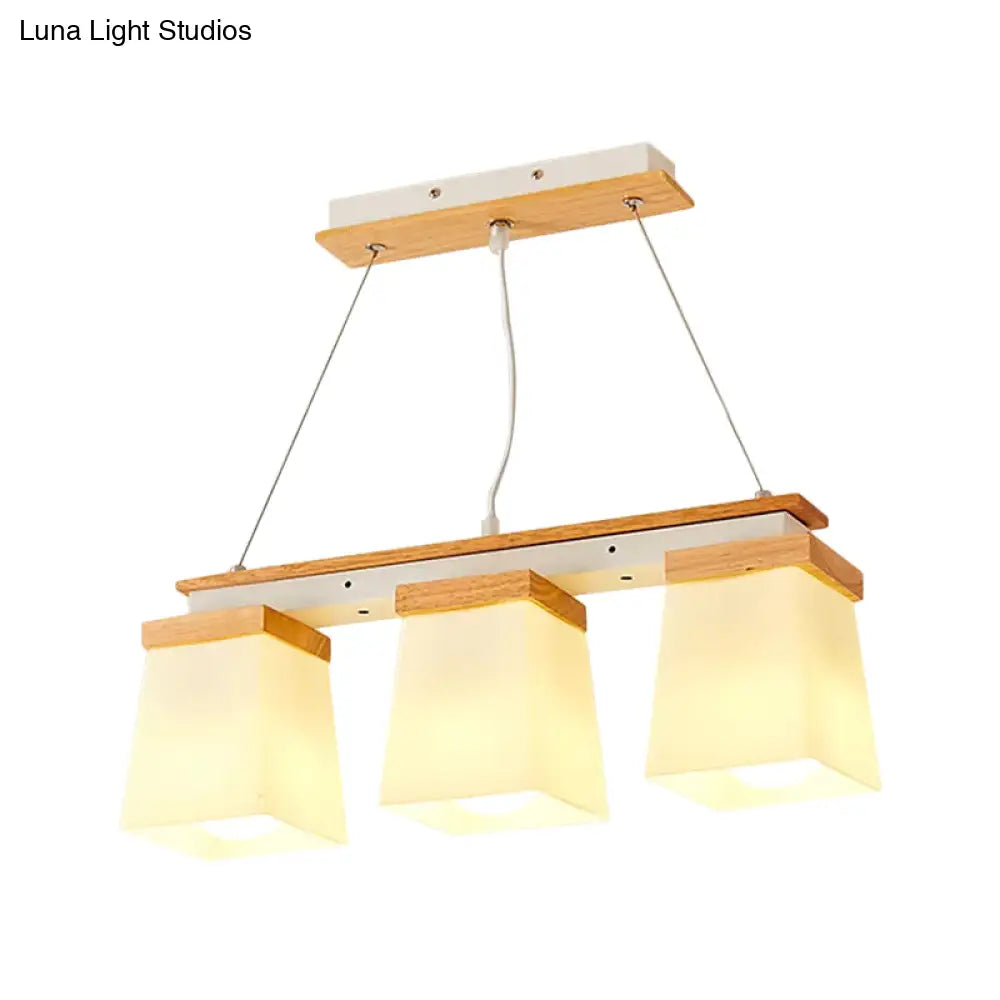 DecorBites™ Nordic Island Chandelier - Square Shade Wooden Dining Room Light with 3/4 White Lights