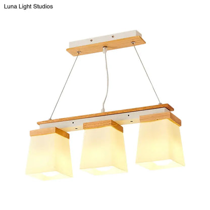 DecorBites™ Nordic Island Chandelier - Square Shade Wooden Dining Room Light with 3/4 White Lights