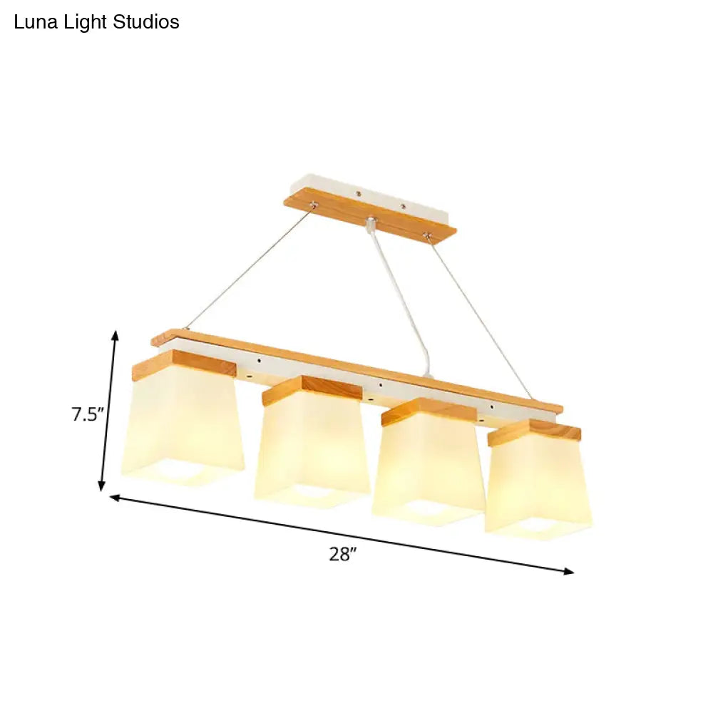 DecorBites™ Nordic Island Chandelier - Square Shade Wooden Dining Room Light with 3/4 White Lights