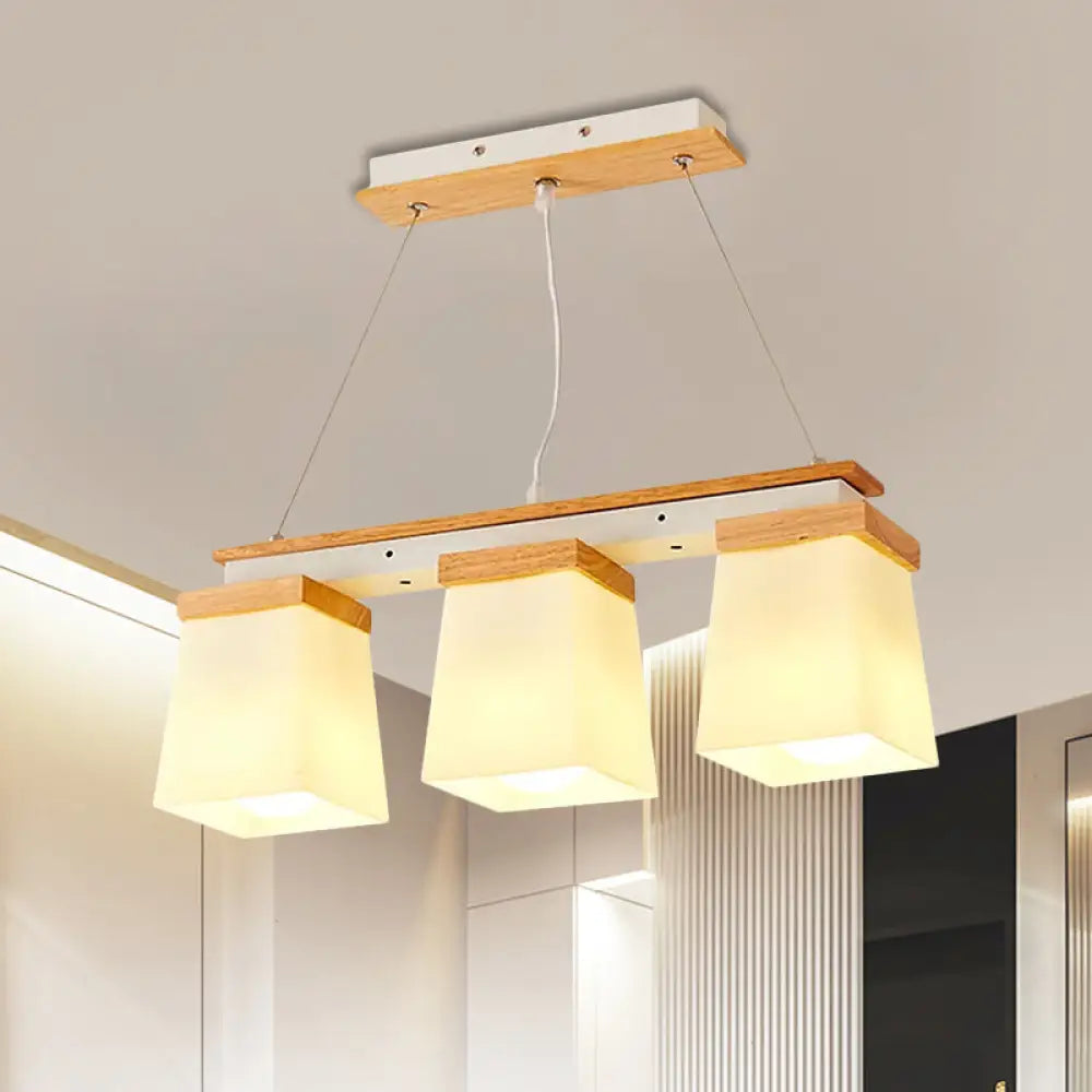 DecorBites™ Nordic Island Chandelier - Square Shade Wooden Dining Room Light with 3/4 White Lights