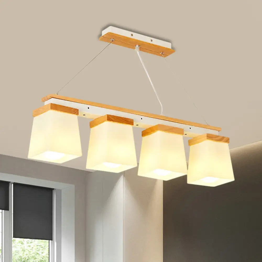 DecorBites™ Nordic Island Chandelier - Square Shade Wooden Dining Room Light with 3/4 White Lights