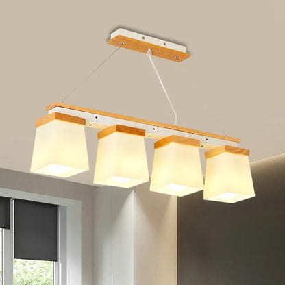 DecorBites™ Nordic Island Chandelier - Square Shade Wooden Dining Room Light with 3/4 White Lights