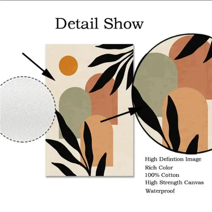 Nordic leaf canvas wall art set for living room earth tones