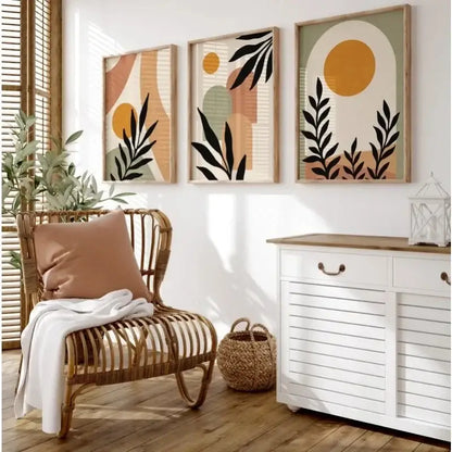 Nordic leaf canvas wall art set for living room earth tones
