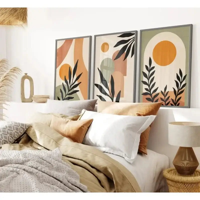 Nordic leaf canvas wall art set for living room earth tones