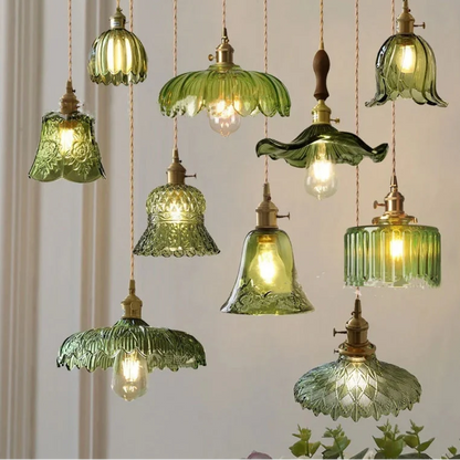 DecorBites™ Nordic LED Pendant Light Green Glass Hanging Fixture