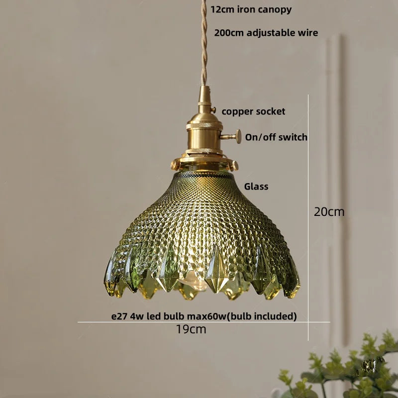DecorBites™ Nordic LED Pendant Light Green Glass Hanging Fixture