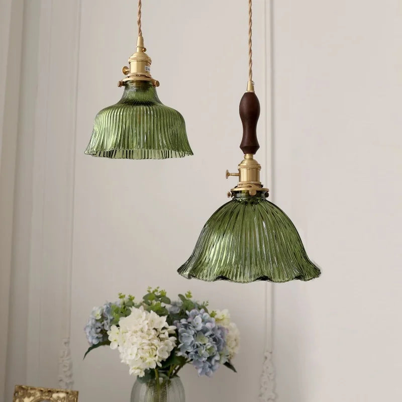 DecorBites™ Nordic LED Pendant Light Green Glass Hanging Fixture