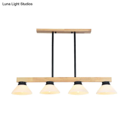 DecorBites™ Nordic Linear Wood Hanging Light with 4 Heads and Opal Glass Shade in Gold/Black Finish