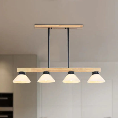 DecorBites™ Nordic Linear Wood Hanging Light with 4 Heads and Opal Glass Shade in Gold/Black Finish