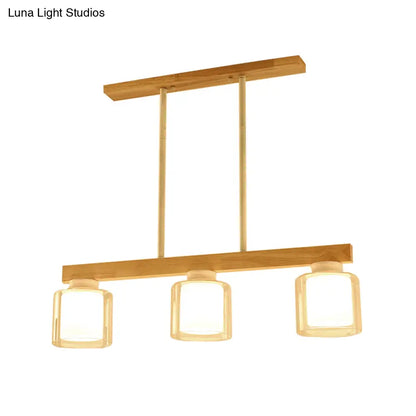 DecorBites™ Nordic Linear Wood Island Light with White Glass Shades - 3/4 Heads - Dining Room Hanging Lamp