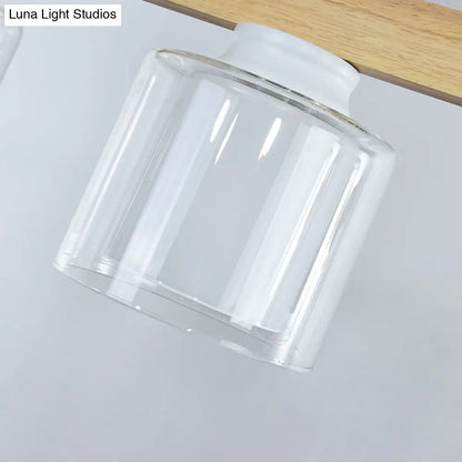 DecorBites™ Nordic Linear Wood Island Light with White Glass Shades - 3/4 Heads - Dining Room Hanging Lamp
