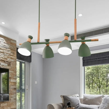 DecorBites™ Nordic Metal and Wood Hanging Lamp with 4-Light Tilt Shade in Green/Grey/White