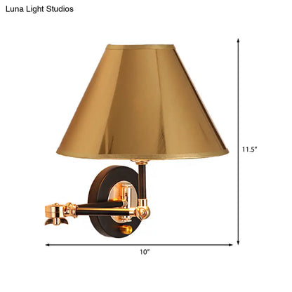 DecorBites™ Nordic Metal Cone Wall Light - 10" W Indoor Lamp with Swing Arm, Gold Finish