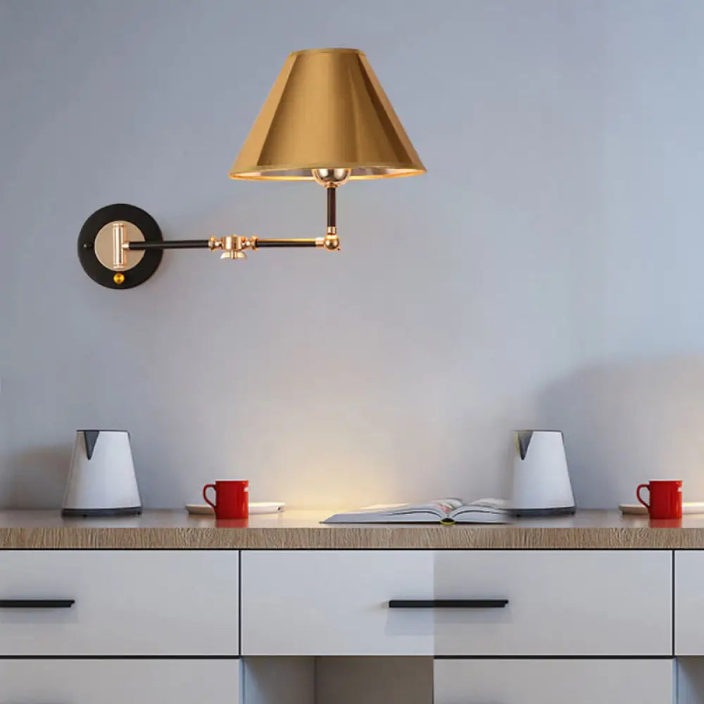 DecorBites™ Nordic Metal Cone Wall Light - 10" W Indoor Lamp with Swing Arm, Gold Finish