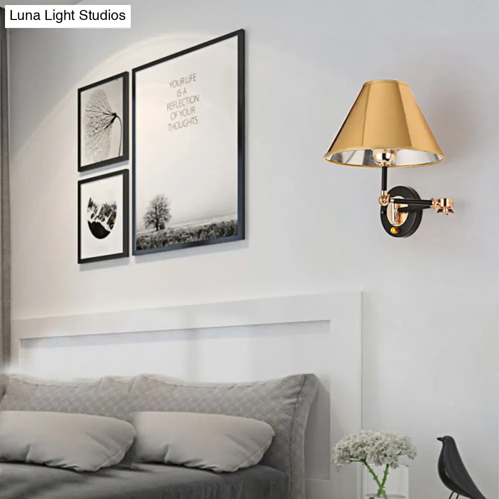 DecorBites™ Nordic Metal Cone Wall Light - 10" W Indoor Lamp with Swing Arm, Gold Finish
