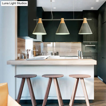 DecorBites™ Nordic Metal Hanging Chandelier - Triple Light Cone Shade in Green/Grey/Yellow - Perfect for Kitchen Island Lighting