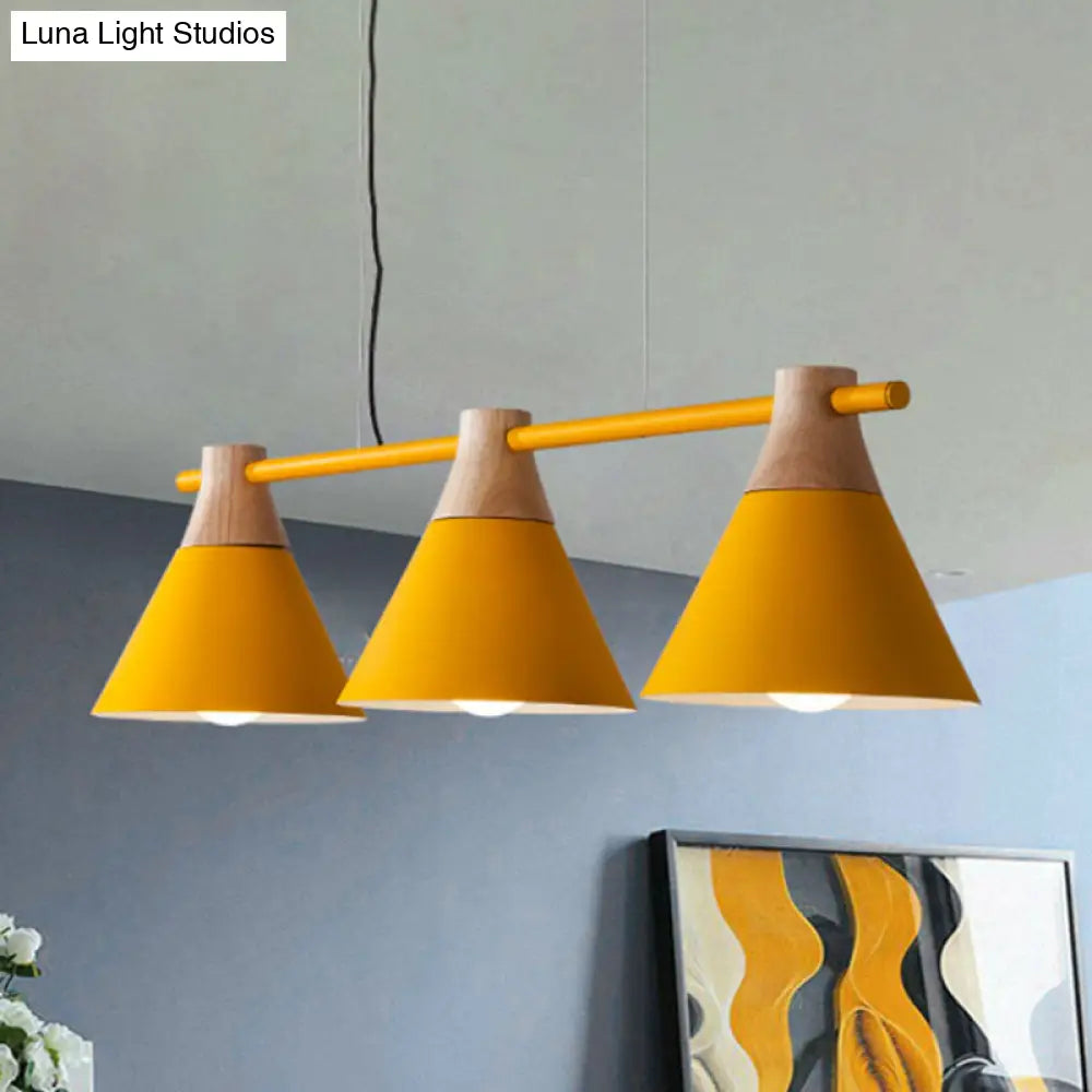 DecorBites™ Nordic Metal Hanging Chandelier - Triple Light Cone Shade in Green/Grey/Yellow - Perfect for Kitchen Island Lighting