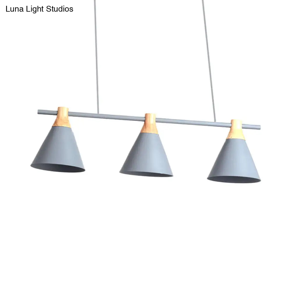 DecorBites™ Nordic Metal Hanging Chandelier - Triple Light Cone Shade in Green/Grey/Yellow - Perfect for Kitchen Island Lighting