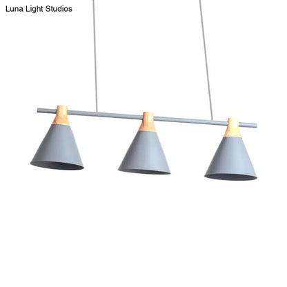 DecorBites™ Nordic Metal Hanging Chandelier - Triple Light Cone Shade in Green/Grey/Yellow - Perfect for Kitchen Island Lighting