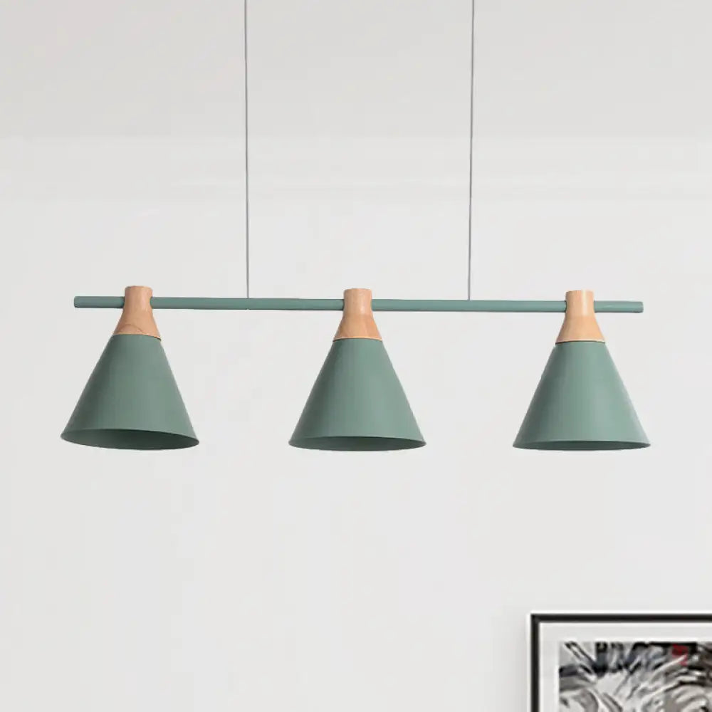 DecorBites™ Nordic Metal Hanging Chandelier - Triple Light Cone Shade in Green/Grey/Yellow - Perfect for Kitchen Island Lighting