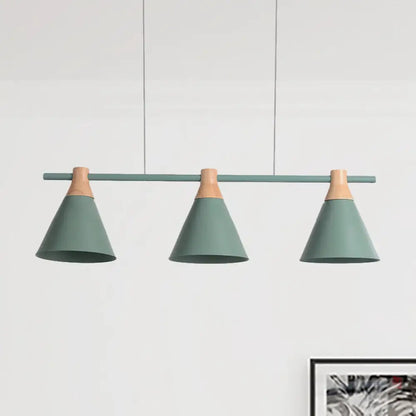 DecorBites™ Nordic Metal Hanging Chandelier - Triple Light Cone Shade in Green/Grey/Yellow - Perfect for Kitchen Island Lighting