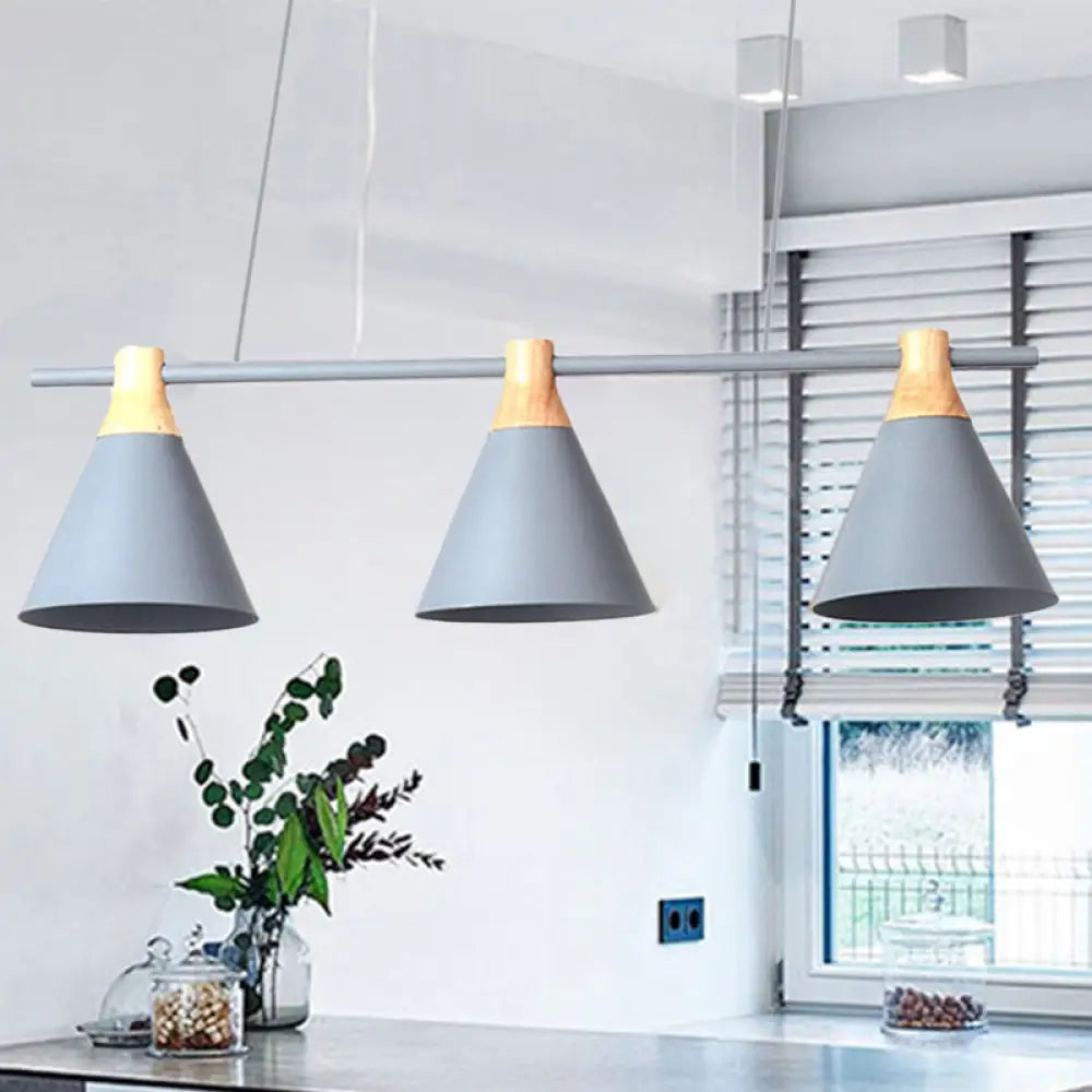 DecorBites™ Nordic Metal Hanging Chandelier - Triple Light Cone Shade in Green/Grey/Yellow - Perfect for Kitchen Island Lighting