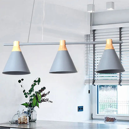 DecorBites™ Nordic Metal Hanging Chandelier - Triple Light Cone Shade in Green/Grey/Yellow - Perfect for Kitchen Island Lighting