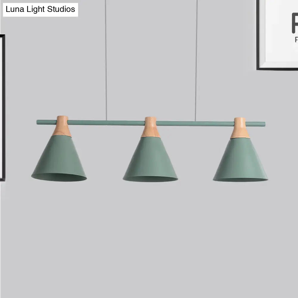 DecorBites™ Nordic Metal Hanging Chandelier - Triple Light Cone Shade in Green/Grey/Yellow - Perfect for Kitchen Island Lighting