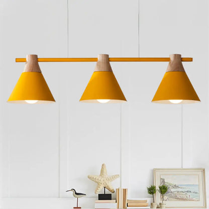 DecorBites™ Nordic Metal Hanging Chandelier - Triple Light Cone Shade in Green/Grey/Yellow - Perfect for Kitchen Island Lighting