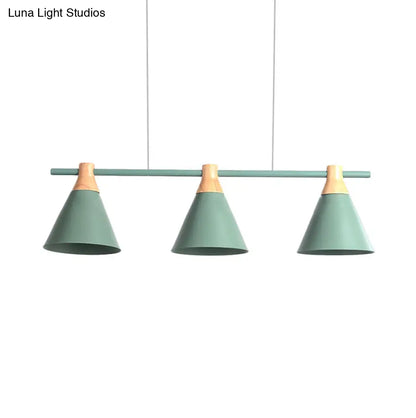 DecorBites™ Nordic Metal Hanging Chandelier - Triple Light Cone Shade in Green/Grey/Yellow - Perfect for Kitchen Island Lighting