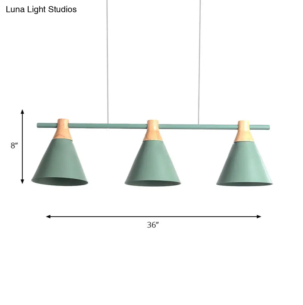 DecorBites™ Nordic Metal Hanging Chandelier - Triple Light Cone Shade in Green/Grey/Yellow - Perfect for Kitchen Island Lighting