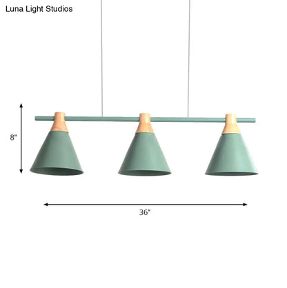 DecorBites™ Nordic Metal Hanging Chandelier - Triple Light Cone Shade in Green/Grey/Yellow - Perfect for Kitchen Island Lighting