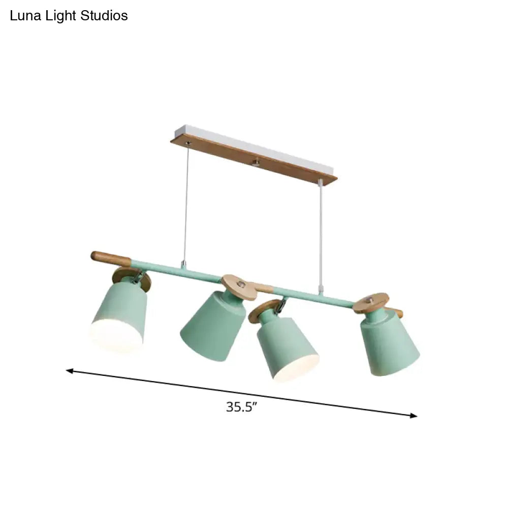 DecorBites™ Nordic Metal Linear Chandelier - 4 Head Island Lighting in Green/Grey/White for Restaurants