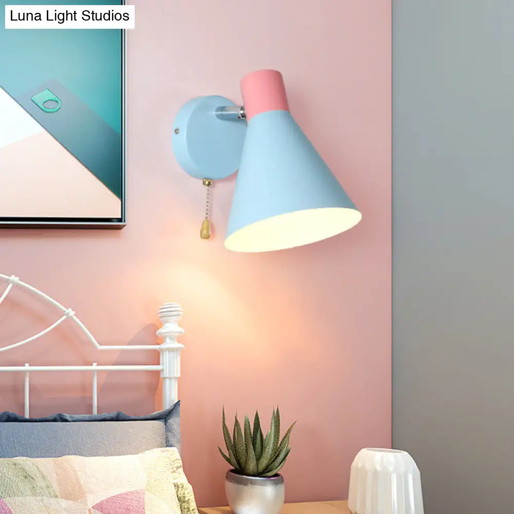 DecorBites™ Nordic Metallic Cone Shade Sconce Light - 1 Blue Wall Light for Bedroom (6"W)