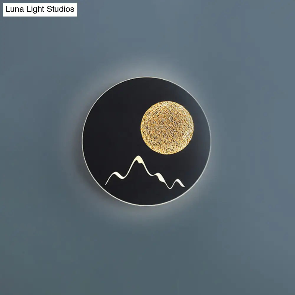 DecorBites™ Nordic Minimalist LED Flush Mount Wall Light Sconce - Mini Round/Square Design in Black/White/Grey with Full Moon-Mountain Pattern